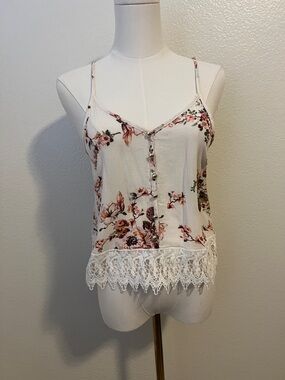 Mind Code White Floral Lace-Trim Spaghetti Strap Cami